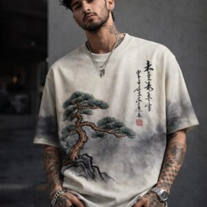 Men Printed Round Neck Cotton Blend White
