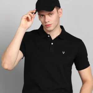 Allen Solly Men Solid Polo Neck Cotton Blend Black T-Shirt